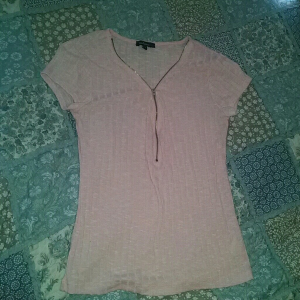 Zip Front Baby Pink T Shirt